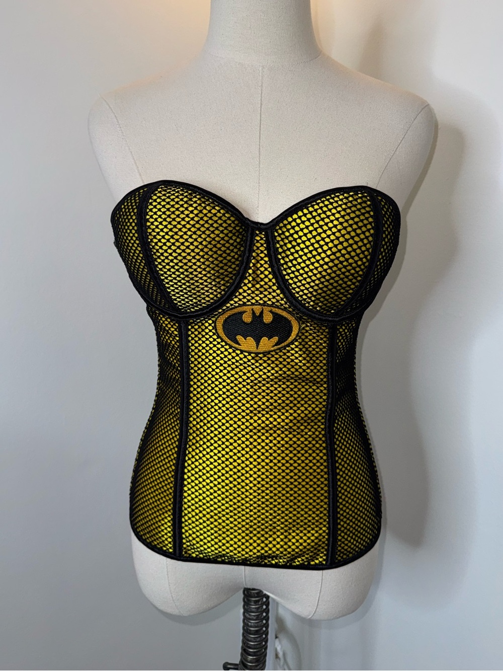 Batgirl Batman DC Comics Women’s S/M Yellow Fishnet Corset Strapless Bustier Top